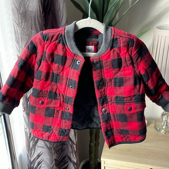Gap Baby Button Up Plaid Fleece Warm Jacket Size 18-24 - Picture 1 of 5